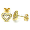 Arete Dormilona 02.342.0094 Oro Laminado, Diseño de Corazón, con Blanca Micro Pave, Pulido, Tono Dorado