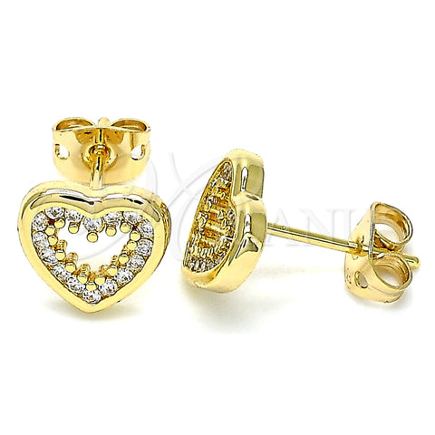 Arete Dormilona 02.342.0094 Oro Laminado, Diseño de Corazón, con Blanca Micro Pave, Pulido, Tono Dorado