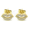 Arete Dormilona 02.210.0400 Oro Laminado, Diseño de Labios, con Blanca Micro Pave, Pulido, Tono Dorado