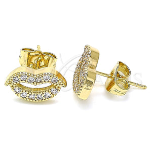 Arete Dormilona 02.210.0400 Oro Laminado, Diseño de Labios, con Blanca Micro Pave, Pulido, Tono Dorado