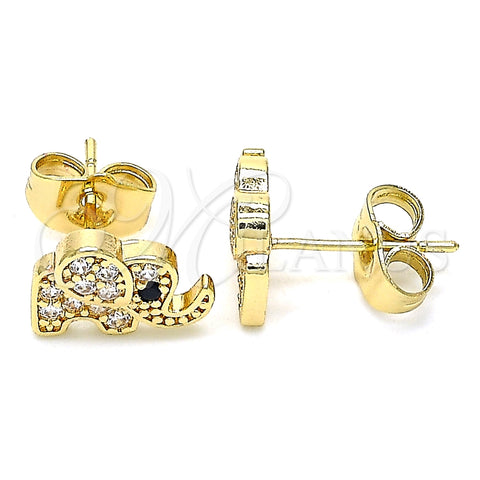 Arete Dormilona 02.210.0402 Oro Laminado, Diseño de Elefante, con Blanca Micro Pave, Pulido, Tono Dorado