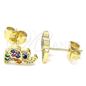 Arete Dormilona 02.210.0402.1 Oro Laminado, Diseño de Elefante, con Multicolor Micro Pave, Pulido, Tono Dorado