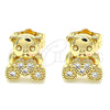 Arete Dormilona 02.210.0403 Oro Laminado, Diseño de Osito, con Blanca Micro Pave, Pulido, Tono Dorado