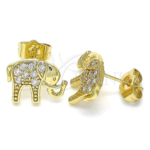 Arete Dormilona 02.210.0405 Oro Laminado, Diseño de Elefante, con Blanca Micro Pave, Pulido, Tono Dorado