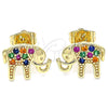 Arete Dormilona 02.210.0405.1 Oro Laminado, Diseño de Elefante, con Multicolor Micro Pave, Pulido, Tono Dorado