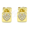 Arete Dormilona 02.210.0406 Oro Laminado, Diseño de Candado y Corazón, con Blanca Micro Pave, Pulido, Tono Dorado