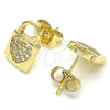 Arete Dormilona 02.210.0406 Oro Laminado, Diseño de Candado y Corazón, con Blanca Micro Pave, Pulido, Tono Dorado