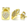 Arete Dormilona 02.210.0406 Oro Laminado, Diseño de Candado y Corazón, con Blanca Micro Pave, Pulido, Tono Dorado