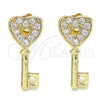 Arete Dormilona 02.210.0407 Oro Laminado, Diseño de Llave y Corazón, con Blanca Micro Pave, Pulido, Tono Dorado