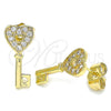 Arete Dormilona 02.210.0407 Oro Laminado, Diseño de Llave y Corazón, con Blanca Micro Pave, Pulido, Tono Dorado