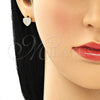 Arete Dormilona 02.210.0409 Oro Laminado, Diseño de Corazón, con Blanca Micro Pave, Pulido, Tono Dorado