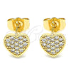 Arete Dormilona 02.210.0409 Oro Laminado, Diseño de Corazón, con Blanca Micro Pave, Pulido, Tono Dorado