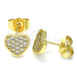 Arete Dormilona 02.210.0409 Oro Laminado, Diseño de Corazón, con Blanca Micro Pave, Pulido, Tono Dorado
