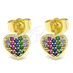 Arete Dormilona 02.210.0409.1 Oro Laminado, Diseño de Corazón, con Multicolor Micro Pave, Pulido, Tono Dorado