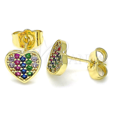 Arete Dormilona 02.210.0409.1 Oro Laminado, Diseño de Corazón, con Multicolor Micro Pave, Pulido, Tono Dorado