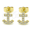 Arete Dormilona 02.210.0410 Oro Laminado, Diseño de Ancla, con Blanca Micro Pave, Pulido, Tono Dorado