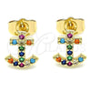 Arete Dormilona 02.210.0410.1 Oro Laminado, Diseño de Ancla, con Multicolor Micro Pave, Pulido, Tono Dorado