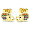 Arete Dormilona 02.210.0411.1 Oro Laminado, Diseño de Elefante, con Multicolor Micro Pave, Pulido, Tono Dorado