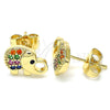 Arete Dormilona 02.210.0411.1 Oro Laminado, Diseño de Elefante, con Multicolor Micro Pave, Pulido, Tono Dorado