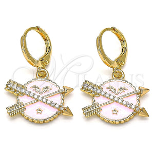 Arete Colgante 02.377.0024.1 Oro Laminado, Diseño de Estrella, con Blanca Micro Pave, Esmaltado Rosado, Tono Dorado