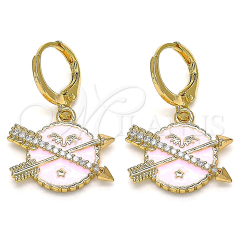 Arete Colgante 02.377.0024.1 Oro Laminado, Diseño de Estrella, con Blanca Micro Pave, Esmaltado Rosado, Tono Dorado