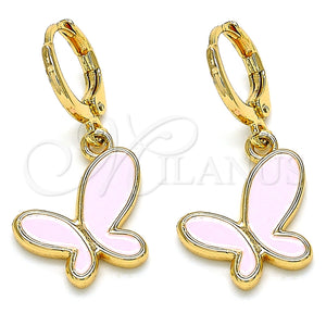 Arete Colgante 02.377.0025.1 Oro Laminado, Diseño de Mariposa, Esmaltado Rosado, Tono Dorado