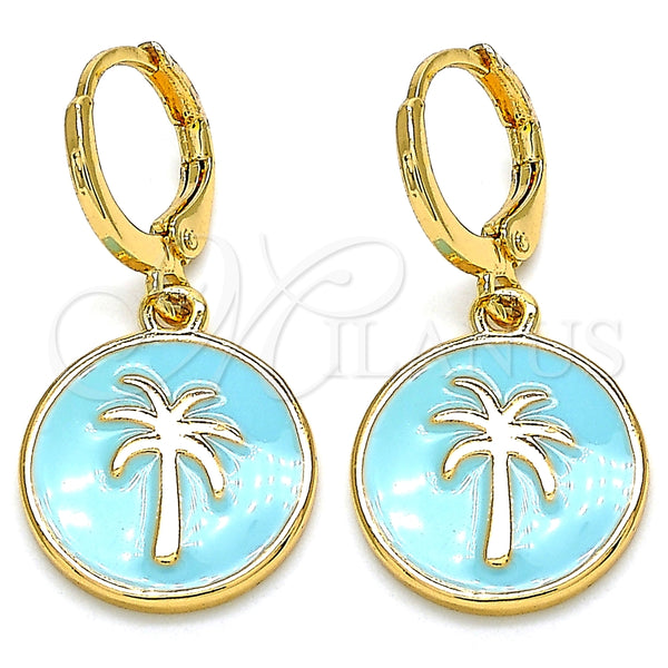 Arete Colgante 02.377.0027 Oro Laminado, Diseño de Ãrbol, Esmaltado Turquesa, Tono Dorado