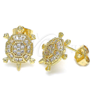 Arete Dormilona 02.210.0413 Oro Laminado, Diseño de Tortuga, con Blanca Micro Pave, Pulido, Tono Dorado