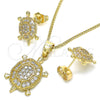 Juego de Arete y Dije de Adulto 10.210.0153 Oro Laminado, Diseño de Tortuga, con Blanca Micro Pave, Pulido, Tono Dorado