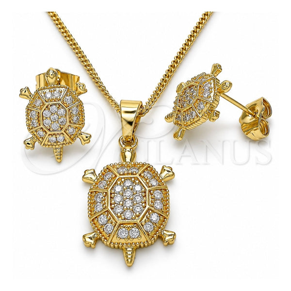 Juego de Arete y Dije de Adulto 10.210.0153 Oro Laminado, Diseño de Tortuga, con Blanca Micro Pave, Pulido, Tono Dorado