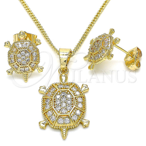 Juego de Arete y Dije de Adulto 10.210.0153 Oro Laminado, Diseño de Tortuga, con Blanca Micro Pave, Pulido, Tono Dorado