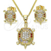 Juego de Arete y Dije de Adulto 10.210.0153.1 Oro Laminado, Diseño de Tortuga, con Multicolor Micro Pave, Pulido, Tono Dorado