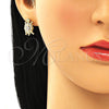 Juego de Arete y Dije de Adulto 10.210.0154 Oro Laminado, Diseño de Tortuga, con Blanca Zirconia Cubica, Pulido, Tono Dorado