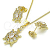Juego de Arete y Dije de Adulto 10.210.0154 Oro Laminado, Diseño de Tortuga, con Blanca Zirconia Cubica, Pulido, Tono Dorado