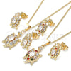 Juego de Arete y Dije de Adulto 10.210.0154 Oro Laminado, Diseño de Tortuga, con Blanca Zirconia Cubica, Pulido, Tono Dorado