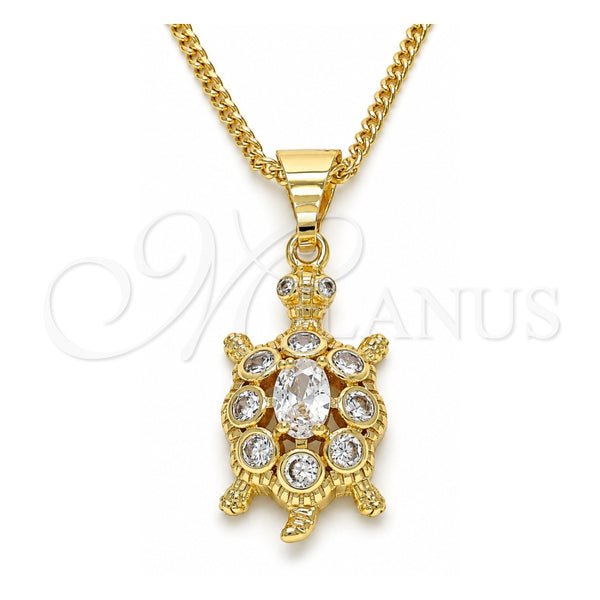 Collares con Dije 04.210.0051.20 Oro Laminado, Diseño de Tortuga, con Zirconia Cubica Blanca, Pulido, Tono Dorado (Grosor 02 MM, 20 Pulgadas de Largo)
