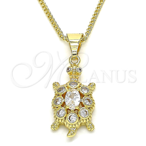 Collares con Dije 04.210.0051.20 Oro Laminado, Diseño de Tortuga, con Blanca Zirconia Cubica, Pulido, Tono Dorado (02 MM Thickness, 20 Inches Length)