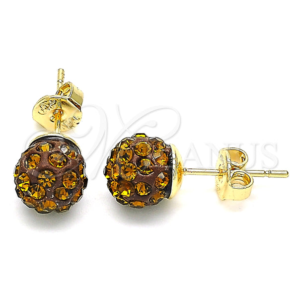 Arete Dormilona 02.63.2707.7 Oro Laminado, con Cafe Cristal, Pulido, Tono Dorado