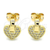 Arete Dormilona 02.342.0095 Oro Laminado, Diseño de Corazón, con Blanca Micro Pave, Pulido, Tono Dorado