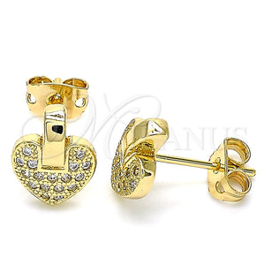 Arete Dormilona 02.342.0095 Oro Laminado, Diseño de Corazón, con Blanca Micro Pave, Pulido, Tono Dorado