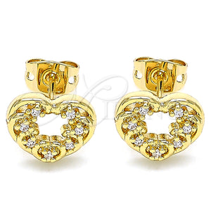 Arete Dormilona 02.342.0102 Oro Laminado, Diseño de Corazón, con Blanca Micro Pave, Pulido, Tono Dorado