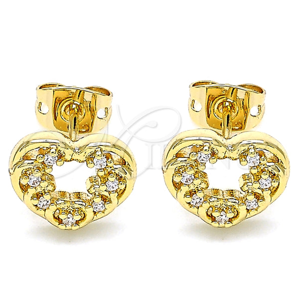 Arete Dormilona 02.342.0102 Oro Laminado, Diseño de Corazón, con Blanca Micro Pave, Pulido, Tono Dorado