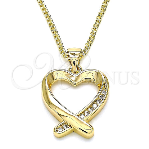 Collares con Dije 04.342.0026.20 Oro Laminado, Diseño de Corazón, con Blanca Micro Pave, Pulido, Tono Dorado (02 MM Thickness, 20 Inches Length)