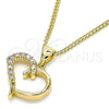 Collares con Dije 04.342.0027.20 Oro Laminado, Diseño de Corazón, con Blanca Micro Pave, Pulido, Tono Dorado (02 MM Thickness, 20 Inches Length)