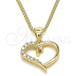 Collares con Dije 04.342.0027.20 Oro Laminado, Diseño de Corazón, con Blanca Micro Pave, Pulido, Tono Dorado (02 MM Thickness, 20 Inches Length)