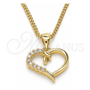 Collares con Dije 04.342.0027.20 Oro Laminado, Diseño de Corazón, con Micro Pave Blanca, Pulido, Tono Dorado (Grosor 02 MM, 20 Pulgadas de Largo)