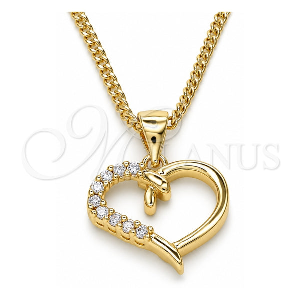 Collares con Dije 04.342.0027.20 Oro Laminado, Diseño de Corazón, con Micro Pave Blanca, Pulido, Tono Dorado (Grosor 02 MM, 20 Pulgadas de Largo)