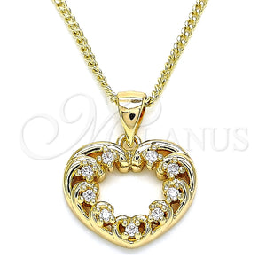 Collares con Dije 04.342.0042.20 Oro Laminado, Diseño de Corazón, con Blanca Micro Pave, Pulido, Tono Dorado (02 MM Thickness, 20 Inches Length)