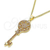 Collares con Dije 04.344.0005.1.20 Oro Laminado, Diseño de Llave y Flor, con Granate Micro Pave, Pulido, Tono Dorado (02 MM Thickness, 20 Inches Length)