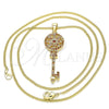 Collares con Dije 04.344.0005.1.20 Oro Laminado, Diseño de Llave y Flor, con Granate Micro Pave, Pulido, Tono Dorado (02 MM Thickness, 20 Inches Length)